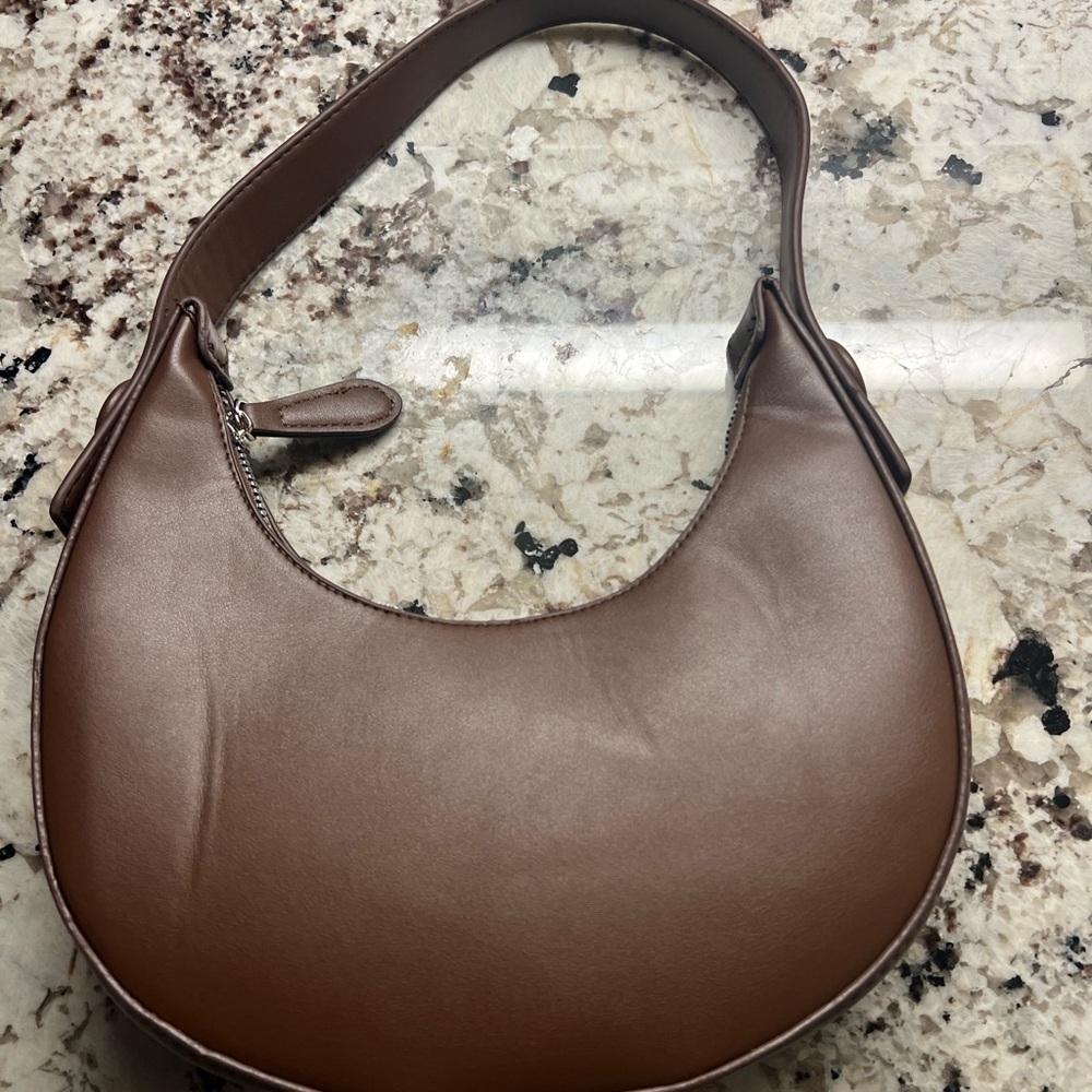 Elegant Brown Faux Leather Shoulder Bag